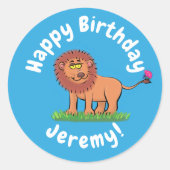 蝶おもしろい漫画の可愛いライオン ラウンドシール (正面)