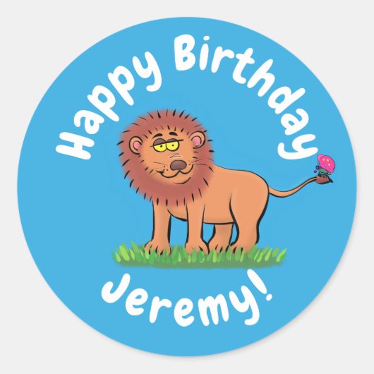 蝶おもしろい漫画の可愛いライオン ラウンドシール (正面)