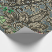 蝶およびアンティークレース模様ギフトラッピング ラッピングペーパー (角)