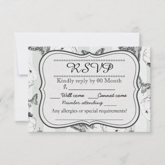 蝶およびスカルRSVPカード 出欠カード (正面)