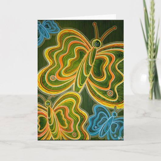 蝶およびストライプな挨拶状 カード (正面)