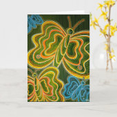 蝶およびストライプな挨拶状 カード (黄色い花)