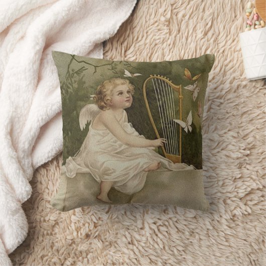 蝶およびハープとの少し微笑の天使 クッション (ブランケット)
