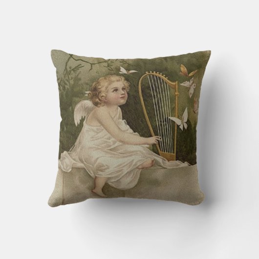 蝶およびハープとの少し微笑の天使 クッション (裏面)