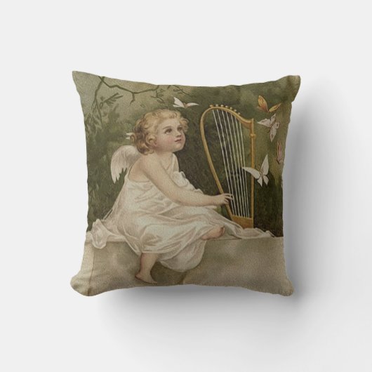 蝶およびハープとの少し微笑の天使 クッション (正面)