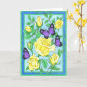蝶およびバラ カード (黄色い花)