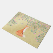 蝶およびピンクの花を持つキツネ ドアマット (アングル)