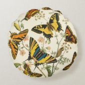 蝶および幼虫のカラフルな収集 ラウンドクッション (裏面)