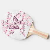 蝶および桜のピンクの白 卓球ラケット (横)