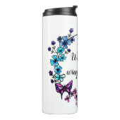 蝶および花のリースのカスタムな引用文か名前 タンブラー (回転左)