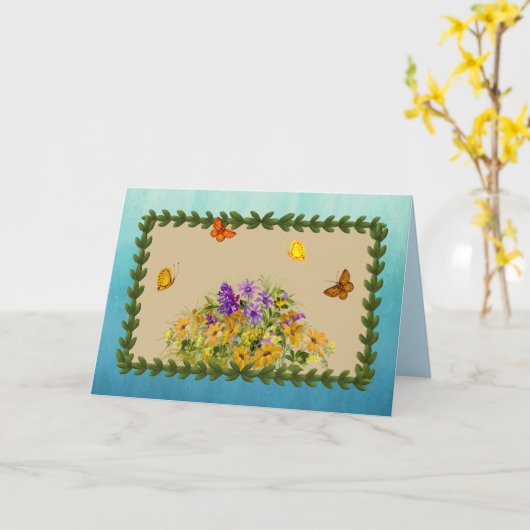 蝶および花 カード (黄色い花)