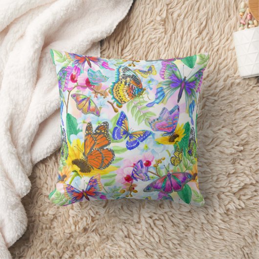 蝶および花 クッション (ブランケット)