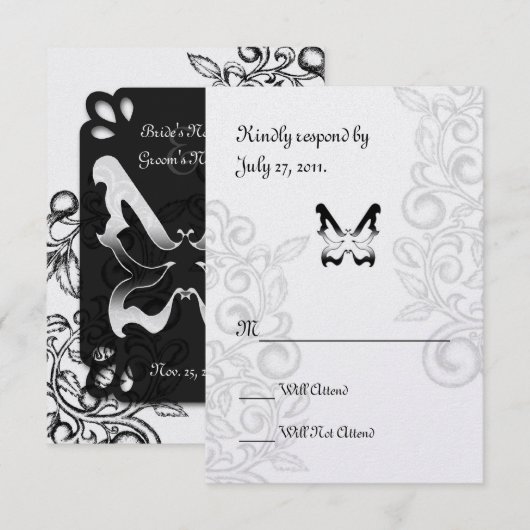 蝶および華麗さRSVP 出欠カード (正面/裏面)