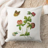 蝶および赤いクローバーのフェイクな刺繍の枕 クッション (ブランケット)