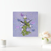 蝶および鐘花 スクエア壁時計 (ホーム)