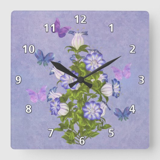 蝶および鐘花 スクエア壁時計 (正面)