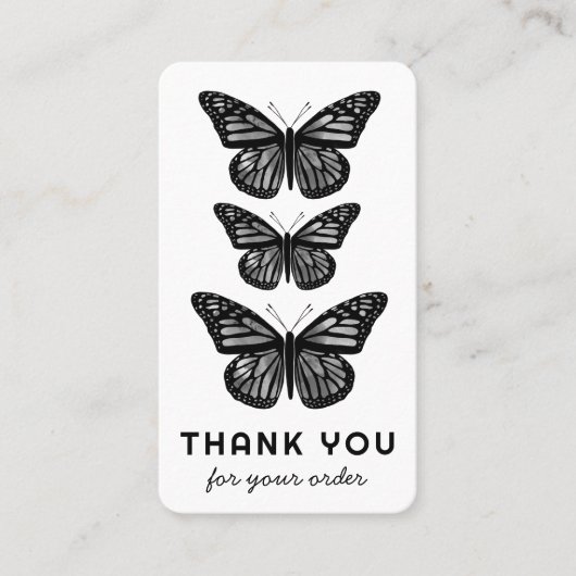 蝶お客様注文ありがとうQRコードB&W 名刺 (正面)