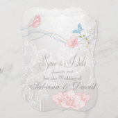 蝶お洒落とレースの日付を保存 セーブザデート (正面/裏面)