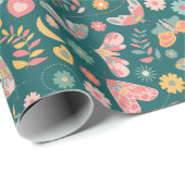 蝶お洒落と花柄 ラッピングペーパー (ロールコーナー)
