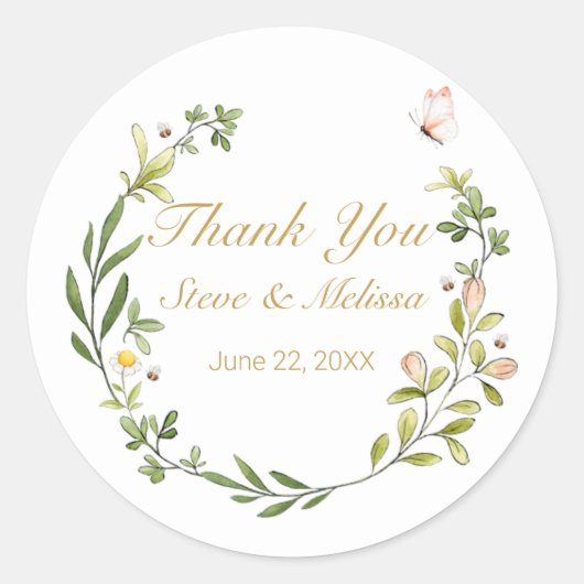 蝶お洒落の葉のリース ラウンドシール (正面)