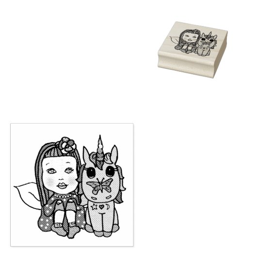 蝶お洒落を鼻に付けた妖精と一角獣 ラバースタンプ (押印)