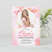 蝶お洒落キスガールフォト誕生日 招待状 (スタンド正面)