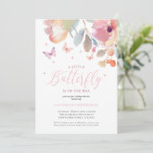 蝶お洒落ピンクフローラ赤ちゃんシャワー 招待状 (スタンド正面)
