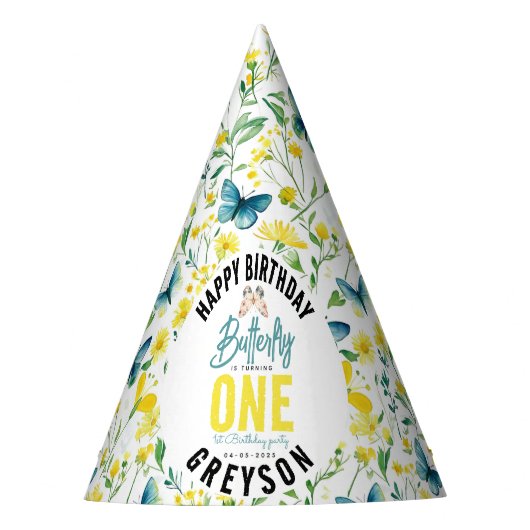 蝶お洒落フローラ第1誕生日 パーティーハット (正面)