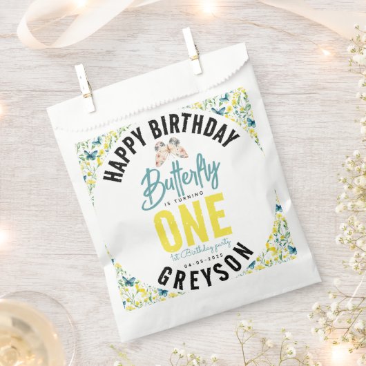 蝶お洒落フローラ第1誕生日 フェイバーバッグ (クリップ留めされた状態)
