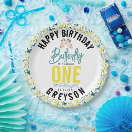 蝶お洒落フローラ第1誕生日 ペーパープレート