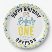 蝶お洒落フローラ第1誕生日 ペーパープレート (正面)