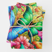 蝶お洒落付きレインボーガーデン ラッピングペーパーシート (インサイチュ)