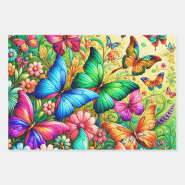 蝶お洒落付きレインボーガーデン ラッピングペーパーシート