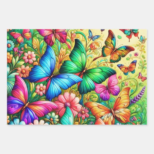 蝶お洒落付きレインボーガーデン ラッピングペーパーシート (正面)