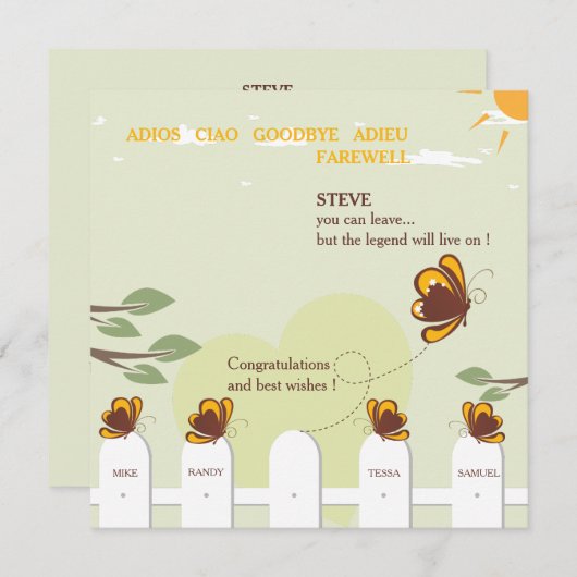 蝶お洒落別れパーティの招待状 招待状 (正面/裏面)