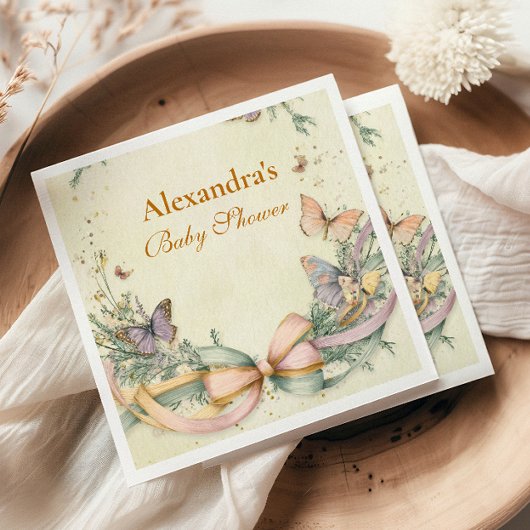 蝶お洒落弓赤ちゃんシャワー スタンダードカクテルナプキン