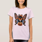 蝶お洒落翼とカボチャを持つ猫 Tシャツ (正面)