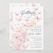 蝶お洒落赤ちゃんシャワー招待状 招待状 (正面/裏面)