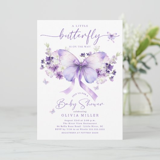 蝶お洒落赤ちゃんシャワー招待状 招待状 (スタンド正面)