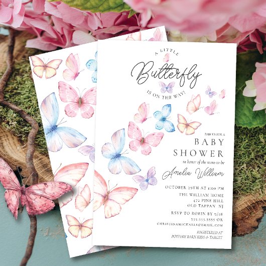 蝶お洒落赤ちゃんシャワー招待状 招待状
