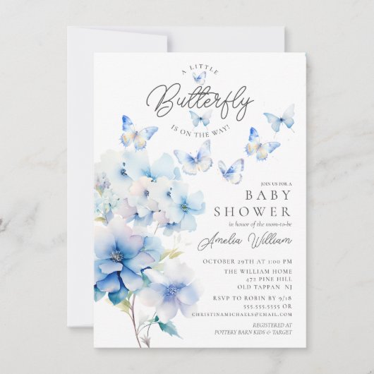 蝶お洒落赤ちゃんシャワー招待状 招待状 (正面)