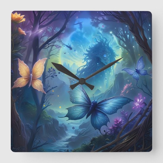 蝶お洒落類 スクエア壁時計 (正面)