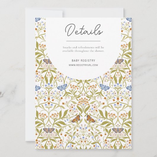 蝶お洒落魅惑ガーデンベビーシャワー 招待状 (裏面)