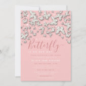 蝶お洒落鼻石の女の子ベビーシャワー 招待状 (正面)