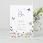 蝶かわいい写真1誕生日ワイルドフラワー 招待状 (スタンド正面)