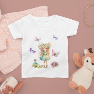 蝶かわいい妖精と花 ベビーTシャツ
