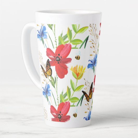 蝶かわいらしと夏の水彩花 カフェラテマグ (左アングル)