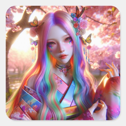 蝶かわいらしの神秘的なエーテルの女性 スクエアシール (正面)