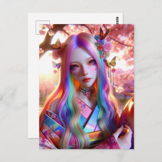 蝶かわいらしの神秘的なエーテルの女性 ポストカード (正面/裏面)