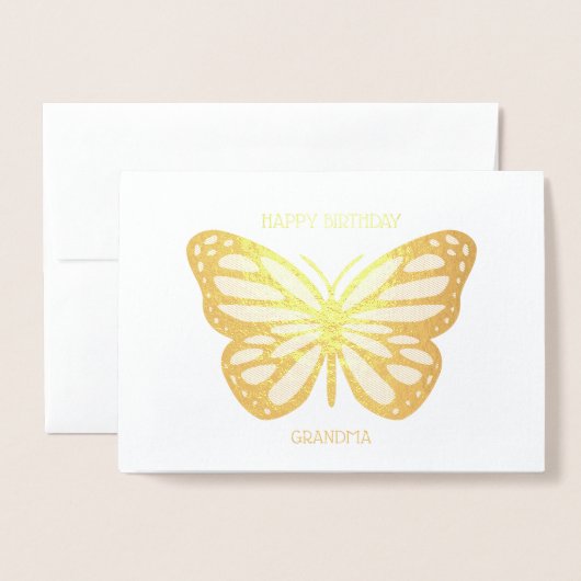 蝶かわいらしカスタマイズおばあさん誕生日金ゴールド 箔カード (封筒付き正面)
